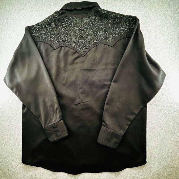 Larry Mahan Cowboy Collection Western Pearl Snap Shirt Size XL Black Embroidered - Picture 2 of 13